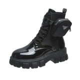 Boots Shoes Female Autumn Pocket Ankle Boots Design Thick Bottom Round Toe Lace Up British Fashion Plus Size 2021
