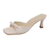 Breakj Version Of Wearing A Word Slippers 2023 Summer New Square Toe Bows And High-Heeled