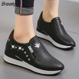 Platform Wedges Women's Sneakers High Quality Rhinestone Mesh Breathable Increased Casual Black Autumn Vulcanized