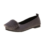 Flat Winter Autumn Shallow Shoes Big Size Loafers Candy Colors Black Gray Fur Sweet Slip On Faux Suede Ladies