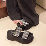 Women's Slippers 2024 New Fashion Shining crystal Silver Slippers Versatile Thick Sole Sandals Women's Elegant Party Dress