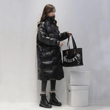 Winter Stand Collar Solid Long Down Jacket Women 90% White Duck Down coat Yellow Down Parka Blue Thick Warm Snow