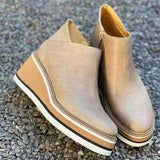 Breakj Slope And Short Boots Women 2025 Autumn And Winter New Flat Bottom Zipper Round Head Solid Color Bare Boots Thick Bottom Leather