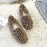 Size 43 Women Lambswool Slippers Winter Sheep Fur Shoes Ladies Flat Cotton Slides Home Pantuflas Daily Slip On Furry