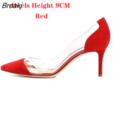 Clear PVC Transparent Thin Heel Pumps Slip-On 5CM High Heels Point Toes Women Party Nightclub Shoes Black Size