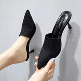 2020 Sexy Thin Heels Pointed Toe Summer Knitting Women's Shoes Woman Sandals Slippers Hot Sale Women Pumps Sizes