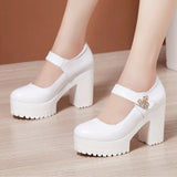 Cowhide Thick-Heeled High-Heeled Walking Shoes Waterproof Platform Thick-Soled Leather Shoes Cheongsam Show Model Training