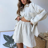 Women Summer Short Sleeve Blouse Tracksuit Shorts Set Loose Tops And High Waisted Mini Shorts Two Piece Set 2021