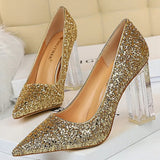 Shoes Transparent Heels Women Pumps Sequins Wedding Shoes Square Heels Women Shoes Crystal Heel Sexy Heeled Shoes