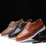 Leather Men Casual Shoes Luxury Party Dress Shoes Men Oxfords Shoes British Trendy Brogue Shoes Lace-up Plus Size
