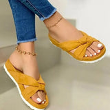 Women Flock Knot Slippers Female Casual Open Toe Slides Ladies Summer Platform Flat Women's Comfortable Shoes Plus