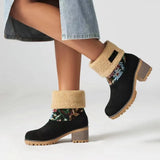 Breakj Autumn And Winter New Snow Boots Flowers Scrub Coarse And Medium Boots Two Thick 43 Large Size To Keep Warm Cotton
