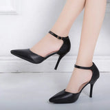 Leather Women's Shoes,Pointed Toe,2021 Spring New High Heels,Ankle Strap,Cover Heel,Female Footware,Big