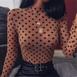 Womens Tops And Blouses Mesh Sheer Polka Dot Shirt Long Sleeve Tops Fashion Slim Blouse Ladies Blouses Women Clothes