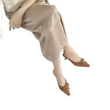 Breakj New Bows Fine Heels Large-Size Wine Red Wear Slippers Retro Tip
