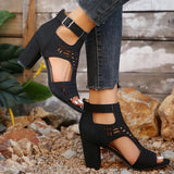 Thick Heel Fish Mouth Hollow Out After Hollow Out Fashion Outside Banquet Hook Buckle After Zipper Fashion High Heel Thick Heel