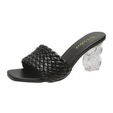 Open Toe Fashion Weave Womens Sandals All Match Roman Shoes Clear Heels Summer Female Luxury Party Zapatos De Mujer