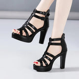 Sandals Women's 2023 Summer High-Heeled Thick-Soled Waterproof Table Soft Leather Fashion Large Size 4143 Fish Mouth