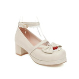 Japanese Girls Lolita Shoes Women Sweet Cherry Bow-knot JK Style Kawaii Princess Cosplay Party Wear Pumps Round Head PU