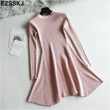 Autumn Winter black Sweater Dress Women o-neck Long Sleeve A Line thick Knit mini Dress female girl short bodycon