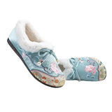 Breakj Shoes Autumn And Winter New Style, Plush Soft Sole Embroidery Shallow Mouth And Velvet Mother Shoes Embroidered Shoes, Cloth Shoes