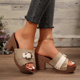Breakj Summer New High Heel Slippers Women's Shoes Wide Striped High Heel Waterproof Table