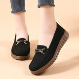 Breakj New Women's Shoes Flats Women's Single Shoes Bean Shoes With Metal Buckle Casual Shoes British Style Women's Small Leather