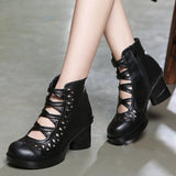 Cross-tied Fashion Sandals Women Shoes Hollow Summer Sandals Genuine Leather Shoes High Heel Woman
