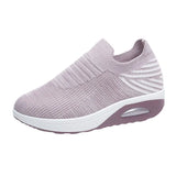 Size Women's Shoes 2023 Spring And Summer Flying Woven Elastic Mesh Sock Shoes Air Cushion Thick Slope Heel Casual Women's