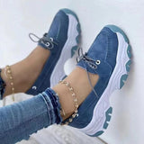 Breakj Size Single Shoes Female Spring And Autumn New Round Head Thick Bottom Low Top Strap With Flat Bottom Casual Sports Shoes