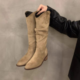 Breakj Of Folded New Knight Boots Women Thin Long Boots West Ministerial Barrel Thin 2025 Thick Heel Autumn Winter
