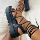 Women's Shoes 2023 New Summer Tie Flat Net Red Tide Pure Color Muffin Thick Soles Large Roman