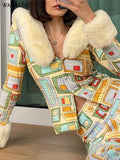 Y2K Print Knit Cardigans Women Long Sleeve Furry Korean Fashion Winter Slim Cotton Streetwear Vintage Button