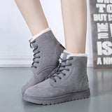 Fur Snow Boots Flat Women's Suede Ankle Boots Lace Up Winter Plus Size Platform Ladies Warm Shoes 2019 New Flock