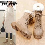 Woman Boots Winter Fur Boots Black Snow Boots Plush Warm Suede Ankle Booties Flat Shoes Women Botas