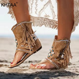 Retro Clip Toe Sandals Gladiator Sexy Ladies Vintage Boots Casual Tassel Rome Summer Beach Woman Shoes Female 2020