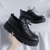 Breakj Head Leather Shoes Men's Thick Dress Business Trend Breathable Round Head Black Youth Wedding Groom Shoes