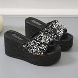 Breakj Summer New Large-Size Ladies Sloping Sandals And Slids Casual Comfortable Black