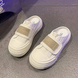 Woman With A Thick Bottom With A Skirt And A Lazy Baotou Semi-Slipper Wears 2024 New Whiteboard Shoes For Leisure In