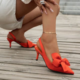 Breakj Heel Sandals Women 2024 Summer Pointed Fashion Bow Baotou Back Empty Thin Heel Fashion Women's