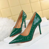 Breakj Sexy Nightclub Show Thin High With Shallow Pointed Patent Leather Woven Metal Chain Single