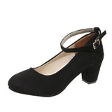 Spring and Autumn New High-heeled Single Shoes Women Shallow Mouth Buckle Suede Solid Color Women's Shoes Large