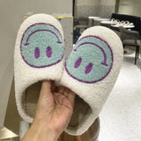 for Woman 2021 Happy Face Slippers of Curly Fluffy Fur Plush Sock Smile Embroidery Indoor Slip-on