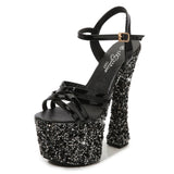 Breakj Korean Version Of The New Water Diamond Heel Summer New Ultra High Heel Open-Toe Sandal Women Hate Sky