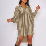 ZANZEA 2022 Stylish Satin Shirt Dress Women's Irregular Sundress Casual Long Sleeve Lapel Mini Vestidos