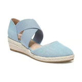 Women Sandals Summer Fashion Solid Color Espadrilles Casual Cross Belt Casual Wedge Sandal Fashion Outdoor Beach Ladies