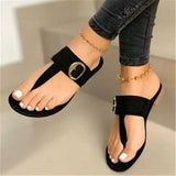 Breakj New Women's Summer Foot Toe Flat Sandals Stylish And Comfortable Metal Buckle Decoration Plus Size
