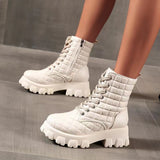 Women Thick-soled Boots Winter Shoes Chelsea Boots Women's Luxury Designer Square Lace Round Toe Mid-calf Zapatillas