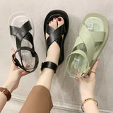 Ladies Summer Sandals Beach Sandals Fashion Flat Shoes 2021 New Sandals Non-slip Flat Sandals Buckle Black and