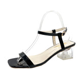 Summer Korean Version Of Square Head Sandals Fairy Style Thick Heel Sandals With High Heels Crystal Heels Fashion